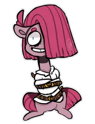 Size: 786x1018 | Tagged: safe, artist:brownmota, derpibooru import, pinkie pie, pony, bondage, chibi, pinkamena diane pie, simple background, solo, straitjacket, transparent background