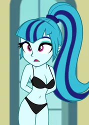 Size: 470x660 | Tagged: suggestive, derpibooru import, edit, edited screencap, editor:ah96, screencap, sonata dusk, equestria girls, rainbow rocks, arm behind back, belly button, black underwear, bra, breast edit, breasts, busty sonata dusk, cleavage, clothes, cropped, e-cup bra, female, image, panties, png, ponytail, solo, underwear, underwear edit