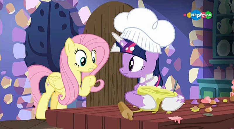 Size: 854x470 | Tagged: a health of information, alicorn, carousel (tv channel), chef's hat, derpibooru import, duo, fluttershy, hat, safe, screencap, twilight sparkle, twilight sparkle (alicorn)