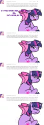 Size: 700x2000 | Tagged: safe, artist:justagirlonline, derpibooru import, twilight sparkle, pony, ask cute twinkie pie, angry, ask, crying, neck bow, sad, solo, tumblr