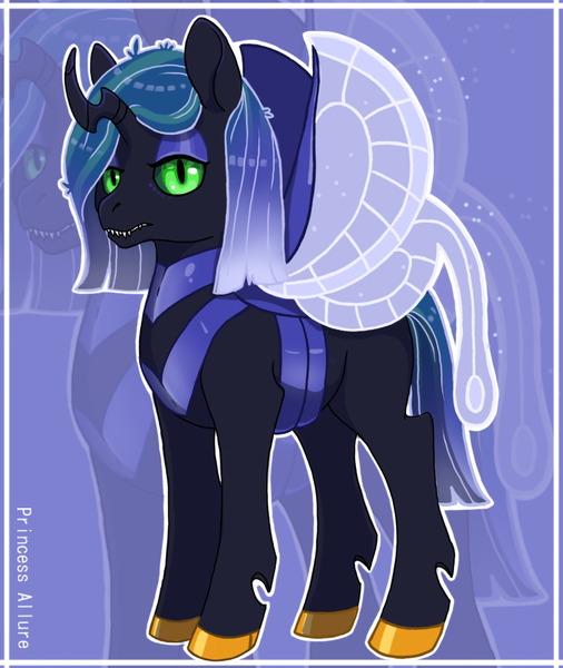 Size: 821x973 | Tagged: safe, artist:anonymous-potayto, derpibooru import, oc, oc:princess allure, unofficial characters only, hybrid, interspecies offspring, magical lesbian spawn, offspring, parent:princess luna, parent:queen chrysalis, parents:chrysaluna, solo