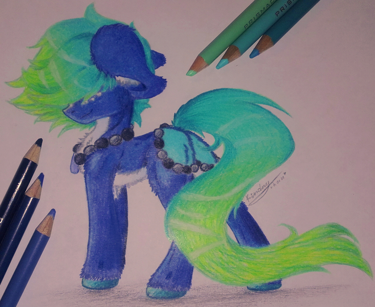 Size: 1714x1403 | Tagged: safe, artist:kindny-chan, derpibooru import, oc, oc:aventurine rapids, unofficial characters only, original species, pond pony, pencil, photo, solo, traditional art