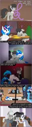 Size: 1210x4832 | Tagged: suggestive, artist:tertonda, deleted from derpibooru, derpibooru import, octavia melody, vinyl scratch, oc, changeling, earth pony, pony, unicorn, series:five things you didn't know, a canterlot wedding, alternate hairstyle, ballgag, bassmobile, blindfold, blushing, bondage, bow (instrument), bowtie, cello, cello bow, cinnamon bun, comic, crying, death, dominatrix, ear piercing, earring, eating, eyes closed, face down ass up, female, food, funeral, gag, glass, heart, horn ring, jewelry, kissing, lesbian, magic suppression, mare, mouth hold, musical instrument, piercing, plot, sad, scratchtavia, shipping, spreader bar, tears of joy, whip