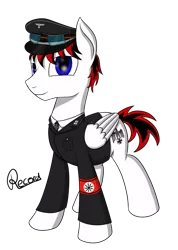 Size: 1024x1439 | Tagged: safe, artist:recordmelodie, derpibooru import, oc, oc:leopolt von richter, unofficial characters only, pegasus, pony, clothes, commission, glasses, military, military uniform, nazi, nazi armband, simple background, solo, sturmbannfuehrer, transparent background, uniform