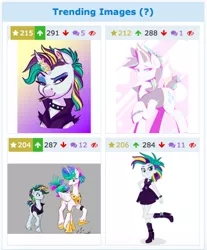 Size: 333x402 | Tagged: safe, artist:amarynceus, artist:earthsong9405, artist:punzil504, artist:thebatfang, deleted from derpibooru, derpibooru import, princess celestia, rarity, alicorn, pony, unicorn, derpibooru, equestria girls, it isn't the mane thing about you, abstract background, alternate hairstyle, clothes, gray background, jacket, juxtaposition, leather jacket, meta, mohawk, punk, punklestia, raripunk, simple background, trending images, white background