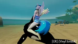 Size: 1920x1080 | Tagged: 3d, alicorn, anthro, artist:gr-vinyl-scratch, barefoot, beach, beach chair, clothes, derpibooru import, feet, female, inflatable, inflatable toy, jeep, mare, one-piece swimsuit, orca, plantigrade anthro, pool toy, riding, smiling, straddling, suggestive, swimsuit, umbrella, vinylcorn, vinyl scratch