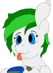 Size: 3186x4376 | Tagged: safe, artist:andandampersand, artist:coldfire, derpibooru import, oc, oc:soothing leaf, unofficial characters only, bat pony, pony, bust, cup, female, food, mare, portrait, solo, tea, tongue out