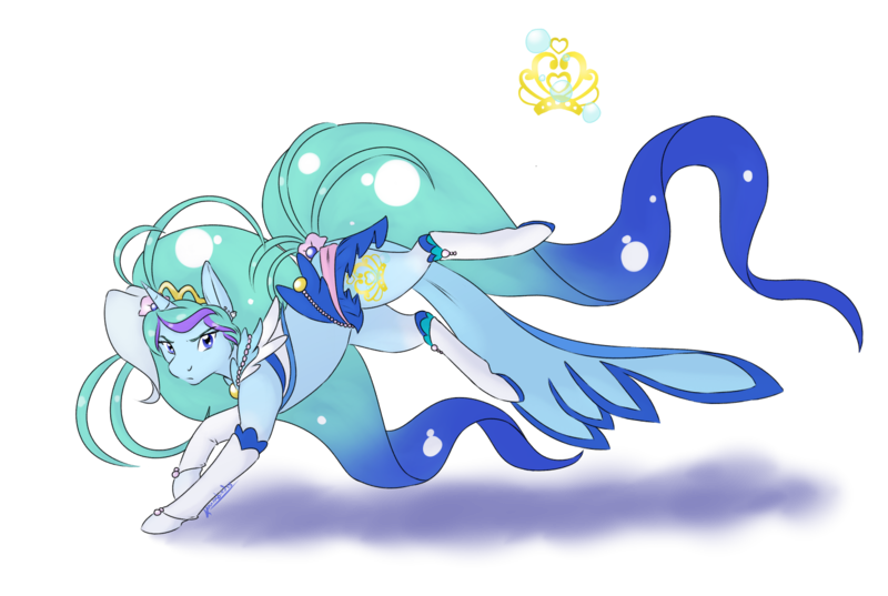 Size: 1331x894 | Tagged: safe, artist:kourabiedes, derpibooru import, ponified, earth pony, pony, crossover, cure mermaid, go princess precure, kaido minami, magical girl, minami kaido, pretty cure, simple background, solo, transparent background