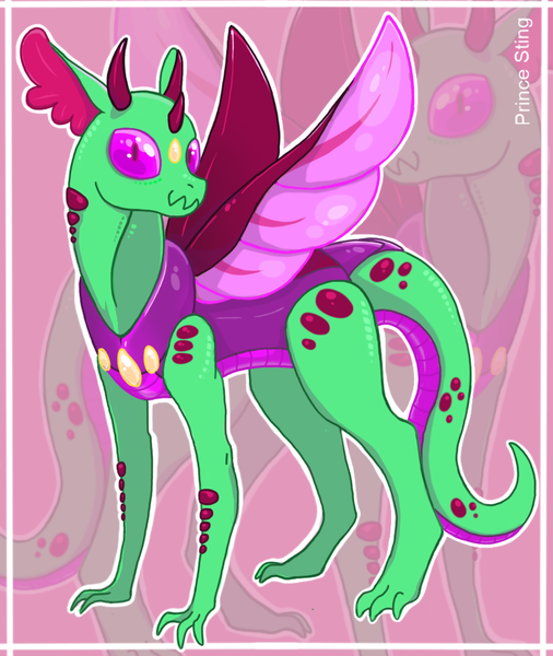 Size: 821x973 | Tagged: artist:anonymous-potayto, changepony, derpibooru import, hybrid, interspecies offspring, magical gay spawn, oc, oc:prince sting, parent:spike, parents:thoraxspike, parent:thorax, safe, solo, unofficial characters only