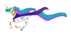 Size: 800x500 | Tagged: safe, artist:candasaurus, derpibooru import, princess celestia, alicorn, pony, animated, atem, beautiful, cape, clothes, crossover, crown, ethereal mane, ethereal tail, eyeshadow, female, flowing mane, flowing tail, folded wings, frame by frame, gif, horn ring, jewelry, makeup, mare, millennium puzzle, multicolored mane, multicolored tail, peytral, praise the sun, purple eyes, regalia, royalty, running, serious, simple background, solo, unshorn fetlocks, walk cycle, white background, windswept mane, yu-gi-oh!