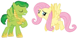 Size: 1024x507 | Tagged: safe, artist:petraea, derpibooru import, fluttershy, oc, oc:swiftwing, pegasus, pony, armor, blushing, male, simple background, stallion, transparent background, vector