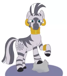 Size: 1500x1700 | Tagged: artist:scraggleman, derpibooru import, ear piercing, earring, female, frown, jewelry, looking at you, mare, piercing, raised hoof, safe, simple background, solo, white background, worried, zebra, zecora