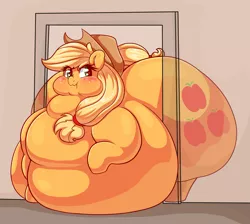 Size: 2737x2451 | Tagged: suggestive, artist:graphenescloset, derpibooru import, applejack, pony, amplejack, angry, applebucking thighs, applebutt, applefat, applejack is not amused, ass, belly, big belly, bingo wings, blushing, chubby cheeks, doorway, double chin, fat, huge butt, impossibly large belly, impossibly large butt, large belly, large butt, morbidly obese, obese, raised hoof, scrunchy face, stuck, the ass is monstrously oversized for tight entrance, the ass was fat, the ass was too fat, unamused, wide hips