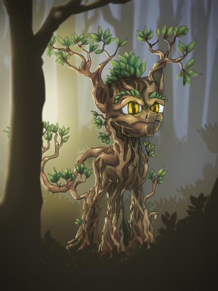 Size: 1600x2134 | Tagged: safe, artist:helmie-art, derpibooru import, ponified, ent, pony, crossover, forest, lord of the rings, male, solo, stallion, tree, treebeard