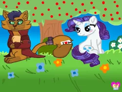 Size: 800x600 | Tagged: safe, artist:flakyporcupine1989, derpibooru import, capper dapperpaws, rarity, abyssinian, anthro, cat, pony, unicorn, my little pony: the movie, anthro with ponies, capperity, female, interspecies, male, shipping, straight