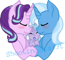 Size: 800x740 | Tagged: safe, artist:otakuchicky1, artist:shootingstaryt, derpibooru import, starlight glimmer, trixie, oc, pony, unicorn, base used, cute, diatrixes, eyes closed, female, glimmerbetes, lesbian, magical lesbian spawn, mare, offspring, parent:starlight glimmer, parent:trixie, parents:startrix, shipping, startrix, watermark