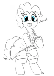 Size: 1280x1806 | Tagged: safe, artist:pabbley, derpibooru import, pinkie pie, pony, 30 minute art challenge, bipedal, clothes, cute, diapinkes, heart, open mouth, partial color, pirate, solo