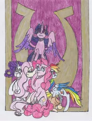 Size: 2120x2793 | Tagged: safe, artist:draw1709, derpibooru import, applejack, fluttershy, pinkie pie, rainbow dash, rarity, twilight sparkle, twilight sparkle (alicorn), alicorn, pony, fame and misfortune, crying, high res, mane six, traditional art