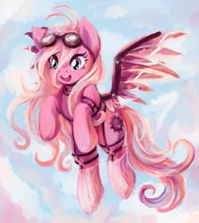 Size: 1667x1870 | Tagged: safe, artist:bells, derpibooru import, ponified, earth pony, pony, artificial wings, augmented, crossover, danganronpa, danganronpa v3, female, flying, happy, mare, mechanical wing, miu iruma, open mouth, solo, windswept mane, wings