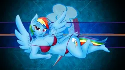 Size: 3840x2160 | Tagged: anthro, artist:aleximusprime, artist:laszlvfx, bra, breasts, busty rainbow dash, clothes, derpibooru import, edit, female, high res, panties, panties pulled down, panty pull, plantigrade anthro, rainbow dash, red underwear, solo, solo female, suggestive, underwear, wallpaper, wallpaper edit