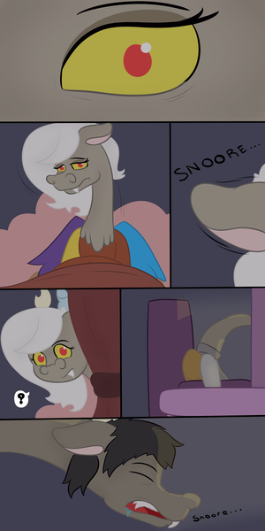 Size: 1500x3000 | Tagged: artist:theimmortalwolf, ask, derpibooru import, discord, draconequus, eris, oc, oc:shawn, pregnant, rule 63, safe, sleeping, tumblr, tumblr comic