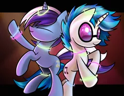 Size: 1297x1005 | Tagged: safe, artist:dori-to, derpibooru import, minuette, vinyl scratch, pony, unicorn, duo, female, glow rings, glowstick, image, mare, png, rave