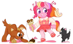 Size: 2001x1204 | Tagged: anthro, anthro oc, artist:dbkit, commission, derpibooru import, dropped ice cream, food, ice cream, ice cream cone, kitten, oc, oc:honeycrisp blossom, offspring, parent:big macintosh, parent:princess cadance, parents:cadmac, puppy, safe, simple background, transparent background, unguligrade anthro, unofficial characters only