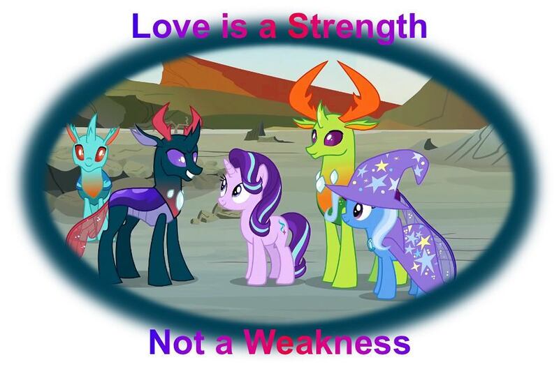 Size: 974x644 | Tagged: changedling, changedling brothers, changeling, cornicle, derpibooru import, king thorax, pharynx, prince pharynx, safe, starlight glimmer, thorax, to change a changeling, trixie