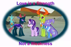 Size: 974x644 | Tagged: changedling, changedling brothers, changeling, cornicle, derpibooru import, king thorax, pharynx, prince pharynx, safe, starlight glimmer, thorax, to change a changeling, trixie