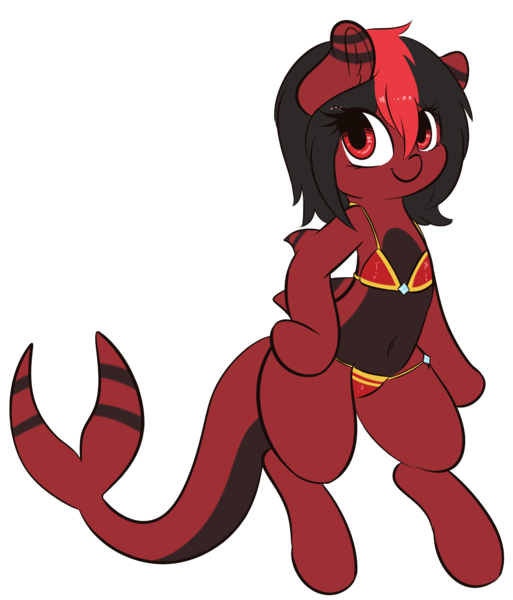 Size: 3406x3982 | Tagged: suggestive, artist:wickedsilly, derpibooru import, oc, oc:red pone, unofficial characters only, original species, pony, shark pony, bikini, clothes, female, mare, red and black oc, simple background, solo, solo female, swimsuit, transparent background