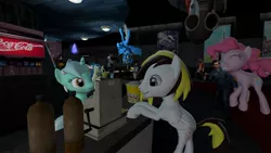 Size: 1366x768 | Tagged: 3d, artist:raventheghost, bon bon, crossover, derpibooru import, derpy hooves, digital art, gmod, lyra heartstrings, oc, oc:fallout shieldhunter, oc:raven blake, pinkie pie, princess celestia, safe, sweetie drops, team fortress 2