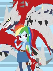 Size: 2328x3124 | Tagged: safe, artist:pyrus-leonidas, derpibooru import, rainbow dash, equestria girls, baohuckmon, blue background, crossover, digidestined, digimon, eqg promo pose set, female, hackmon, huckmon, simple background