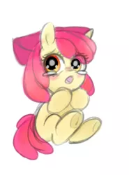 Size: 595x805 | Tagged: safe, artist:pinkablue, derpibooru import, apple bloom, blushing, crying, female, filly, sad, solo, teary eyes