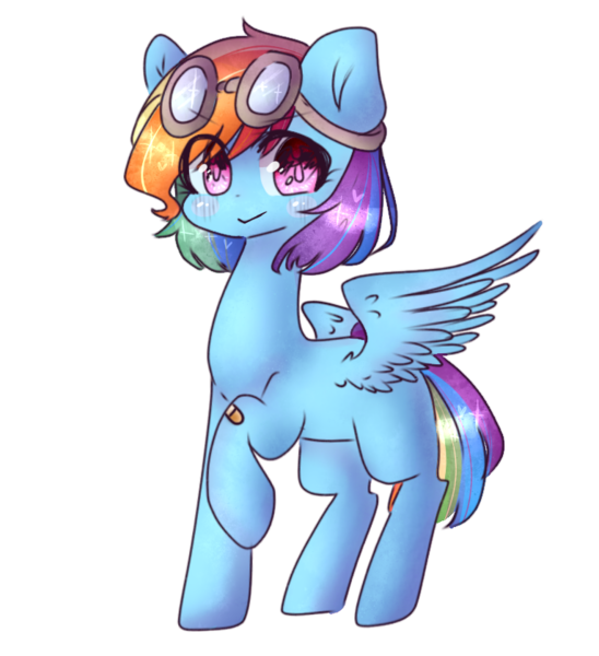 Size: 766x839 | Tagged: safe, artist:mirijane, artist:windymils, derpibooru import, rainbow dash, pegasus, pony, collaboration, female, goggles, mare, multicolored hair, raised hoof, simple background, smiling, solo, transparent background