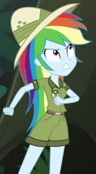 Size: 485x875 | Tagged: safe, derpibooru import, screencap, rainbow dash, dance magic, equestria girls, spoiler:eqg specials, clothes, cropped, female, hat, imagine spot, jungle, scenery, solo