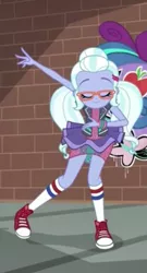 Size: 207x382 | Tagged: safe, derpibooru import, screencap, sugarcoat, dance magic, equestria girls, spoiler:eqg specials, clothes, converse, dab, eyes closed, glasses, jacket, shoes, skirt, smiling, sneakers, socks