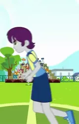 Size: 462x720 | Tagged: safe, derpibooru import, screencap, brawly beats, curly winds, flash sentry, indigo wreath, microchips, normal norman, some blue guy, valhallen, eqg summertime shorts, equestria girls, steps of pep, background human, cropped