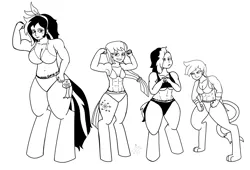 Size: 3896x2649 | Tagged: abs, armpits, artist:oneovertwo, breasts, derpibooru import, muscles, oc, oc:alex, oc:bella, oc:darcy, oc:purity quartz, offspring, parent:big macintosh, parent:gilda, parent:marble pie, parent:oc:miss eri, satyr, suggestive, unofficial characters only