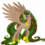Size: 736x736 | Tagged: safe, artist:parkapassions, derpibooru import, oc, unofficial characters only, alicorn, pony, alicorn oc, crown, flower, flower in hair, horn, jewelry, princess natura, regalia, smiling, wings