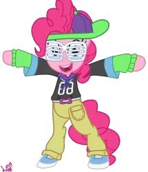 Size: 1600x1862 | Tagged: safe, artist:linacloud23, derpibooru import, pinkie pie, ponified, earth pony, pony, a queen of clubs, dance magic, equestria girls, equestria girls series, spoiler:eqg specials, bipedal, clothes, equestria girls ponified, female, mare, mc pinkie, open mouth, pants, rapper pie, shoes, shutter shades, signature, simple background, solo, t pose, transparent background, vector