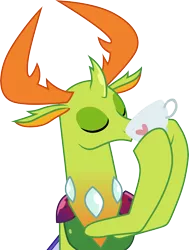 Size: 3001x3970 | Tagged: .ai available, artist:cloudyglow, changedling, changeling, cup, derpibooru import, drinking, eyes closed, food, king thorax, male, safe, simple background, solo, tea, teacup, thorax, transparent background, triple threat, vector