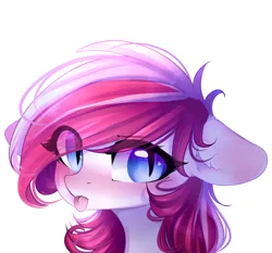 Size: 1986x1851 | Tagged: safe, artist:whiteliar, derpibooru import, oc, unofficial characters only, pony, blue eyes, looking at you, red mane, simple background, solo, tongue out, white background, white coat