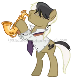 Size: 683x727 | Tagged: safe, artist:ipandacakes, derpibooru import, oc, oc:charleston, unofficial characters only, earth pony, pony, base used, bipedal, dexterous hooves, male, musical instrument, offspring, parent:frederic horseshoepin, parent:octavia melody, parents:fredtavia, saxophone, simple background, solo, stallion, transparent background