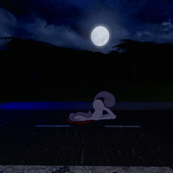 Size: 720x720 | Tagged: semi-grimdark, artist:thepristineeye, derpibooru import, oc, oc:intern, unofficial characters only, earth pony, pony, 3d, animated, anotherdamnponyaskblog, blender, blood, cycles, face down ass up, gif, moon, night, road, tumblr