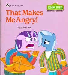 Size: 1340x1476 | Tagged: all bottled up, angry, bert, derpibooru import, ernie, kite, ragelight glimmer, safe, sesame street, starlight glimmer, that makes me angry! (book), trixie