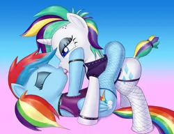 Size: 3000x2300 | Tagged: suggestive, artist:muhjob, derpibooru import, rainbow dash, rarity, pegasus, pony, unicorn, friendship through the ages, it isn't the mane thing about you, abstract background, alternate hairstyle, bracelet, clothes, drool, drool string, eyeshadow, female, fishnets, french kiss, jacket, jewelry, kissing, leather jacket, lesbian, makeup, punk, rainbow punk, raridash, raripunk, shipping