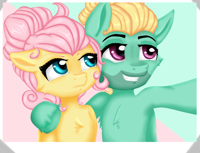 Size: 1317x1010 | Tagged: safe, artist:diamondsparkle7, derpibooru import, fluttershy, zephyr breeze, pony, alternate hairstyle, armpits, brother and sister, chest fluff, female, male, varying degrees of want