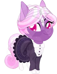 Size: 509x662 | Tagged: safe, alternate version, artist:koitsune, derpibooru import, oc, oc:ophelia, unofficial characters only, crystal pony, pony, chibi, circlet, clothes, dress, female, lolita fashion, looking at you, mare, solo, stockings, thigh highs