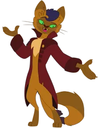 Size: 3582x4671 | Tagged: abyssinian, anthro, artist:ejlightning007arts, capper dapperpaws, cat, clothes, coat, derpibooru import, digitigrade anthro, male, my little pony: the movie, open mouth, safe, simple background, solo, transparent background, vector