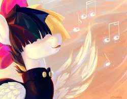 Size: 2560x2000 | Tagged: safe, artist:utauyan, derpibooru import, songbird serenade, pegasus, pony, my little pony: the movie, bow, female, hair bow, mare, music notes, singing, smiling, solo